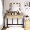Vanity Desk with Mirror and Lights, Makeup Vanity with 3 Color Dimmable Lighted Hollywood Mirror, Brown Makeup Table with 4 Drawers, Large Dressing T