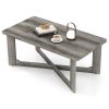 Rectangle Coffee Table Rubber Wood Base with X-Shaped Base