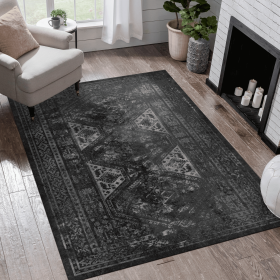 MAVAL Black Washable Rug 96*60 inch Area Rug (Black+Gray,96*60 inch)