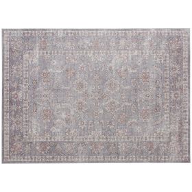 Machine Washable Area Rug 5x7, Non-Slip Traditional Flower Print Floor Carpet for Living Room, Bedroom, Grey and Brown