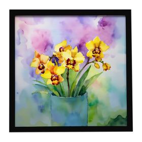 Orchids in Watercolor Framed Metal Print Bathroom, Kitchen, Office, Home Decor Wall Art Ready to Hang, Square, 8X8