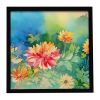 Chrysanthemums in Watercolor Framed Metal Print Bathroom, Kitchen, Office, Home Decor Wall Art Ready to Hang, Square, 8X8