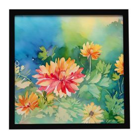 Chrysanthemums in Watercolor Framed Metal Print Bathroom, Kitchen, Office, Home Decor Wall Art Ready to Hang, Square, 8X8