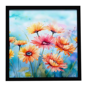 Gerbera Daisies in Watercolor Framed Metal Print Bathroom, Kitchen, Office, Home Decor Wall Art Ready to Hang, Square, 8X8