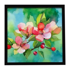 Arkansas Apple Blossom in Watercolor Framed Metal Print Bathroom, Kitchen, Office, Home Decor Wall Art Ready to Hang, Square, 8X8