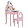 Kids Vanity Table and Chair Set with 7pcs Pretend Play Makeup Toys, Girls Vanity with Mirror & Stool, 3 Drawers & Tabletop Storage, Princess Table fo