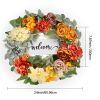 Artificial Decorative Wreath, 24 in, Red Orange Yellow, Decorated with Hydrangeas, Roses, Wooden Sign, Year Round Wreath for All Seasons Indoor and O