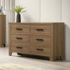 1pc Walnut Color Six Drawers Dresser Black Bar Pulls Transitional Style Bedroom Metal Center Glide