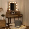 Vanity Desk with Mirror and Lights, Makeup Vanity with 3 Color Dimmable Lighted Hollywood Mirror, Brown Makeup Table with 4 Drawers, Large Dressing T