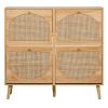 2 rows of 4 dump buckets with high feet arched rattan surface shoe cabinet density board with triamine 105*24*98cm original wood color