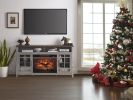55 inch TV Media Stand with Electric Fireplace KD Inserts Heater,Gray Wash Color