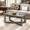 Rectangle Coffee Table Rubber Wood Base with X-Shaped Base