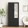 2 Door Wood Wardrobe for Bedroom with Hanging Clothing Rod inside the Cabinet and 2 Drawers for Storage Organization, Built-in induction light Multif