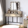 Vanity Desk with Mirror and Lights, Makeup Vanity with 3 Color Dimmable Lighted Hollywood Mirror, Brown Makeup Table with 4 Drawers, Large Dressing T