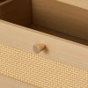 5 Drawer Rattan Dresser, Modern Closet Dresser for Bedroom, Natural Rattan Chest of Drawers with Metal Handles & Wooden Legs, Chest Clothing Organize