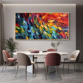 Handmade Oil Painting Original Colorful Feathers Oil Painting On Canvas Large Wall Art Abstract Colorful Painting Custom Painting Living room Home Wa (Style: 01, size: 40x80cm)