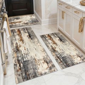 Three-piece kitchen rug set, non-slip and washable, abstract pattern kitchen hallway rug, soft and comfortable, suitable for sinks, floors, entra (Main Color: White, Main Material: Polyester)