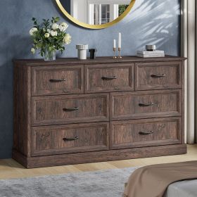 7 Drawer Dresser for Bedroom, Wood Storage Cabinet With Metal Handles, Farmhouse Closet Of Drawers for Living Room (Color: Brown)